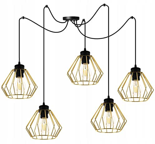 Light-Home Spider Santos Hängelampe Hängeleuchte - Deckenlampe Industrial für Wohnzimmer Schlafzimmer und Esszimmer - Pendelleuchte aus Metall - 5-Flammig - Schwarz und Gold