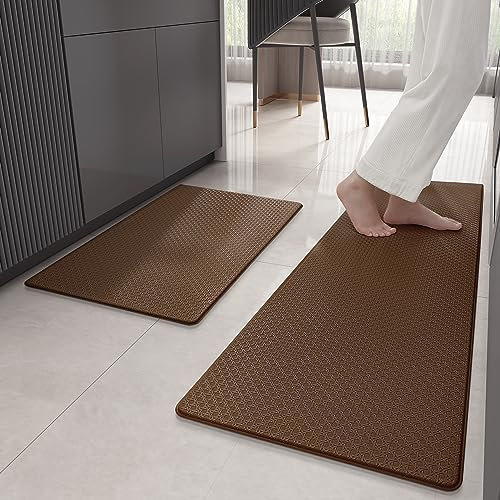 Color G 2 Stück Küchenteppich Waschbar rutschfest, Teppich Läufer, Satz PVC Küchenläufer, Teppich Küche Wasserdicht und Ölbeständig, Küchenmatte Schwer Für Küchen, Flur (Braun, 43x75cm+43x150cm)