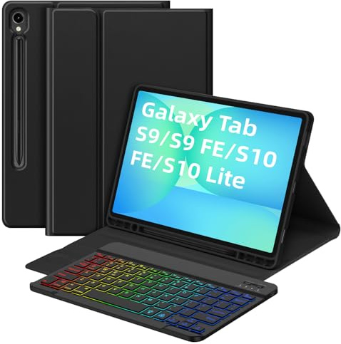 Bettdow for Samsung Galaxy Tab S10 Lite/ S10 FE 10.9 2025 Keyboard Case, UK Layout Detachable Wireless Backlit Keyboard with Case for Galaxy Tab S10 FE/Tab S9 FE 10.9 Inch/Tab S9 11 Inch, Black