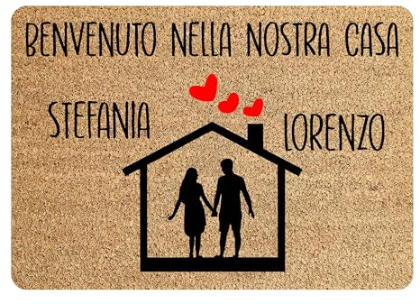 Colorfamily Tappeto Zerbino personalizzato con nome Famiglia Benvenuto nella nostra Casa Ingresso Casa 60x40 cm