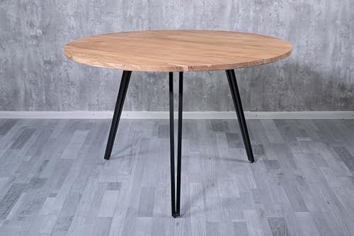 SAM Runder B-Ware Esszimmertisch Belina 120 cm, Akazienholz massiv, Esszimmertisch mit Gerader Kante naturfarben, Metallgestell Schwarz, massiver Holztisch, Tischplatte 26mm
