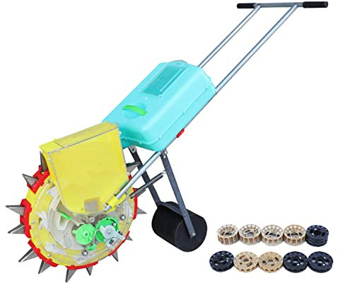WTTTTW Garden Seeder, Seed Spreader Push w/10 Seed Plates, Hand-Push Roller Seeding and Fertilizer Applicator, Precision Garden Seeder Row Planter for Corn Cotton Soybean Peanut,8 Mouths