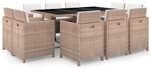 DYRJDJWIDHW Outdoor Kissen,gartenliege wetterfest,paletten,11-TLG. Garten-Essgruppe mit Auflagen Poly Rattan BeigeGeeignet für Garten, Swimmingpool, Wohnzimmer, Terrasse