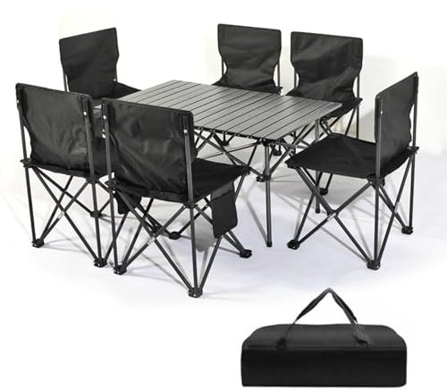 Klapptisch-Stühle-Sets, Faltbarer Aluminium-Picknicktisch, tragbarer Campingtisch und Stühle für Picknick, Strand, Angeln, Wandern, Grillen, Partys, Terrasse, Schwarz
