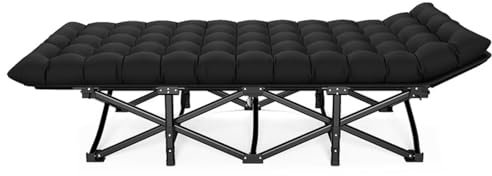 Campingbett mit Auflage zum Schlafen, Campingbett, Klappbett, 200 kg (max. Belastung), Bequeme Oxford-Schicht, strapazierfähig, mit Tragetasche,Schwarz,Pearl Cotton