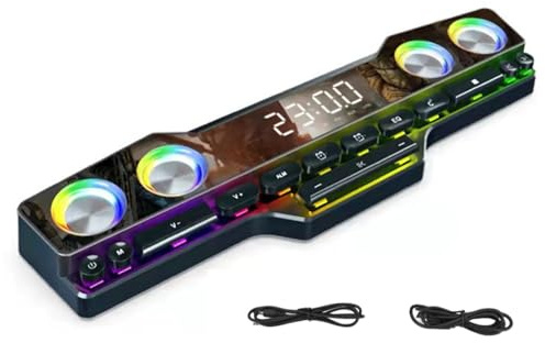 Plyisty Altavoz para PC, Altavoz Bluetooth con Forma de Teclado, Barra de Sonido para Juegos RGB, Altavoces para Computadora con Reproducción de Tarjeta Auxiliar/USB/TF de 3,5 Mm