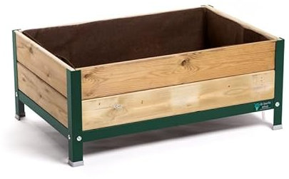 MI HUERTO URBAN Jardinera Arriate Madera con Bandeja Recoge Aguas | Estructura Metálica | Mesa Cultivar Plantas Terraza Jardín Balcón Exterior | Verde | HUERTO BAJO - 90x60x38 cm