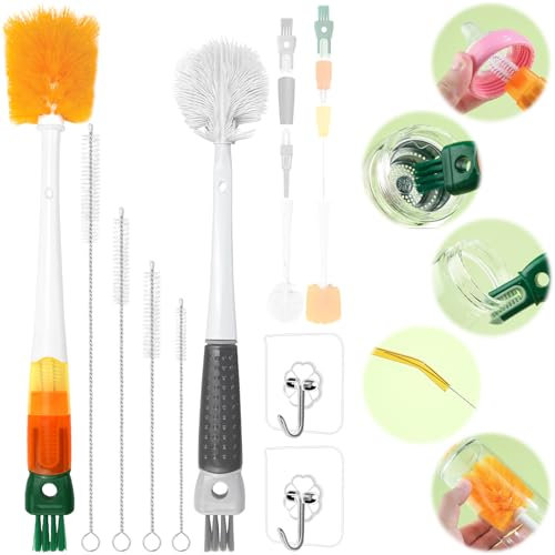 LPZMPZ 5 in 1, spazzola per bottiglie per bambini, con cannuccia, sottile, spazzola per la pulizia delle bottiglie, spazzola lunga in silicone, piccola