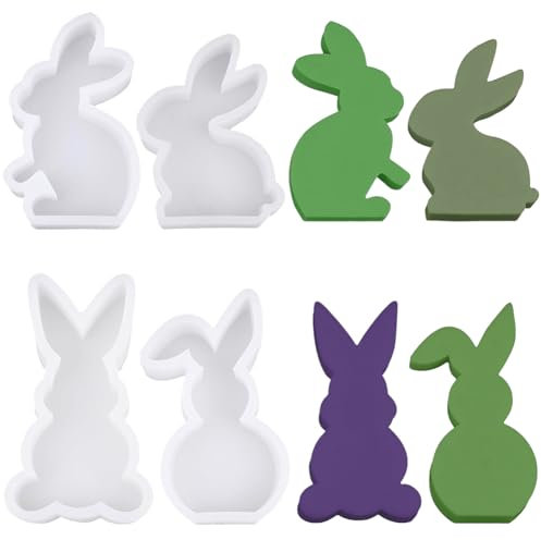 Silikonformen Gießformen Ostern, 4 Stück DIY Hasen Oster Silikonformen, Gießformen Silikon Ostern, 3D Kaninchen Gießform Ostern, Osterhase Silikonform for Gips, Sojawachs Kerzen, Handwerk