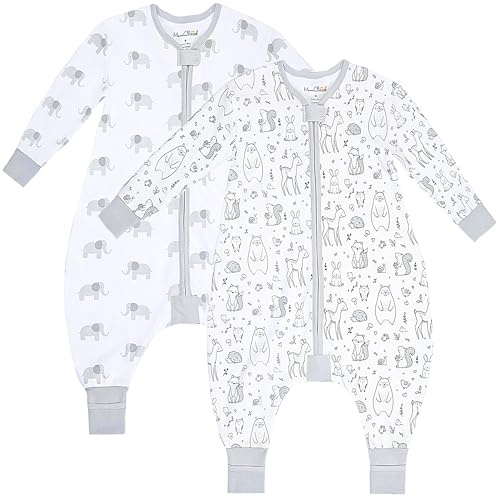 Baby Schlafsack mit Füßen Bio-Baumwolle 0.5 TOG mit langen Ärmeln 2er-Pack | Atmungsaktiver, leichter Langarm-Babyschlafsack mit Beinen aus Bio-Baumwolle, GOTS & OEKO-TEX, 80–90 cm von Mama Cheetah