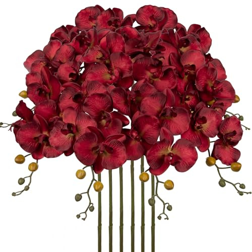 Oairse 6er-Set Kunstpflanze Orchideen Kunstblume Orchideenzweig Phalaenopsis Orchidee Künstlich Seidenblume für Zimmerpflanze Party, Büro, Terrasse, Heim-Blumendekoration, Lang 81cm