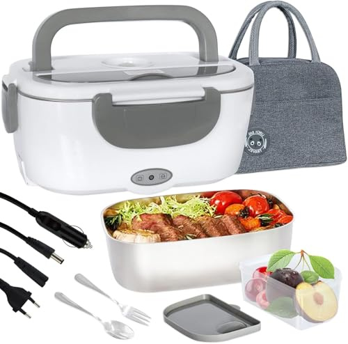 ClaShop Scaldavivande Elettrico Portatile con Borsa Termica 1.5L (40W 220V), Lunch Box Portavivande Termico Elettronico Portatile in Acciaio Inox, Porta Pranzo da Ufficio e Auto