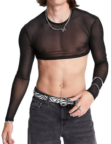 Camiseta sin Mangas de Rejilla para Hombres Transparente para Clubwear Club (Size:S,Color:Negro)