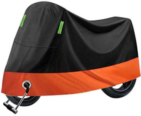 Motorrad Abdeckplane für Suzuki V-Strom 800 DE 2023-pr, 190T Outdoor Motorradabdeckung Reißfest, Motorradschutzhülle Wasserdicht Atmungsaktive Regenhülle,A with Reflective Strips-Orange