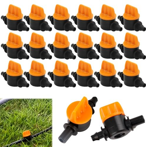 20Pcs Drip Irrigation Barb Shut-Off Valve for 1/4-Inch 4mm/7mm Hose Connection Double Barbed Switch Tubing Water Flow Control Valve for Gardens, Lawns, RO Systems, Water Purifiers & Hydroponics