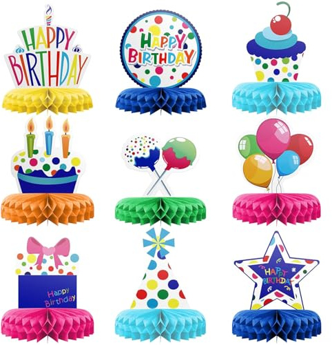 Guyode 9 Pezzi Decorazioni Tavolo Compleanno Colori Vivaci Addobbi Compleanno Forma Tridimensionale Decorazione da Tavolo Nido d'Ape Riutilizzabile Si Applica Decorazioni per Feste Ragazzi Ragazze