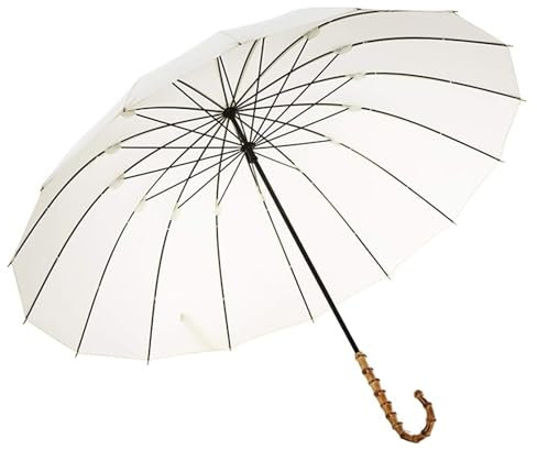 NTIYOU Stick Umbrellas Chic Curved Hook Umbrella Macaron-Colored 16-Bone Long Handle Umbrella with Bamboo Accent High-quality(B)