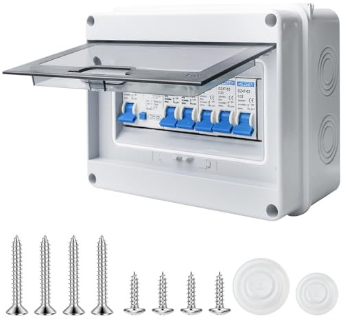 GAOUTO Caja de fusibles de superficie IP65, distribuidor pequeño, subdistribución en superficie, caja de distribución para oficina, espacios húmedos, disyuntor de 63 A, interruptor de separación CA, 2