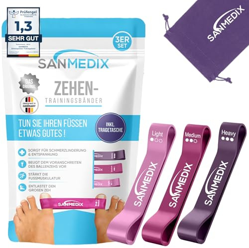 Sanmedix Hallux Valgus Zehenspreizer Trainingsband für den Zeh - Korrektur Set für Damen und Herren zur Schmerzlinderung von Ballenzehen (Basic Pink)