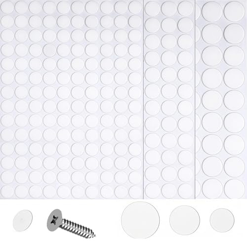 290 Pcs Screw Covers White Self-Adhesive - 12mm, 15mm, 21mm | Dustproof & Waterproof Screw Hole Covers for Furniture Screws & Cabinets,Desk ,Wall,Furniture Stickers.