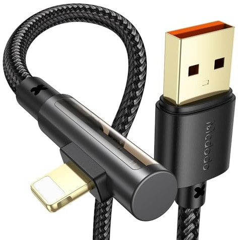 mcdodo iPhone Lightning-kabel USB 90 graders vinklad kontakt - Transparent iPhone snabbladdningskabel 1,2 m med 3A max, kompatibel med iPhone X/XR/XS/11/12/13/14/SE/iPad/AirPods