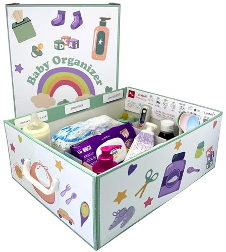 Lavatelli Baby Organizer, Caja de Almacenaje para Bebés, de Cartón, 32x42x17,5 cm, con 4 Separadores para Pañales, Toallitas, Chupetes, Ropa, Accesorios, Cambiador, Habitación Infantil