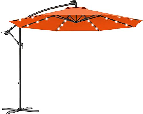 CWCQGH Parasols déportés Haut de Gamme de 300 cm avec éclairage Solaire, Parasol de terrasse pour Jardin, terrasse, Piscine, Couleur Orange