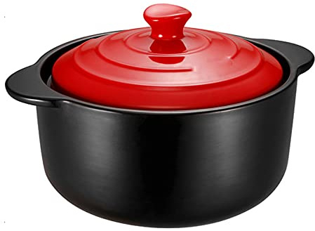 Cacerola Redonda con Tapa, cazuela de cerámica con Tapa, bandejas para lasaña con Tapa para cocinar, Fuente para Hornear con Tapa para la Cena, Cocina, 4 Cuartos de galón Rojo