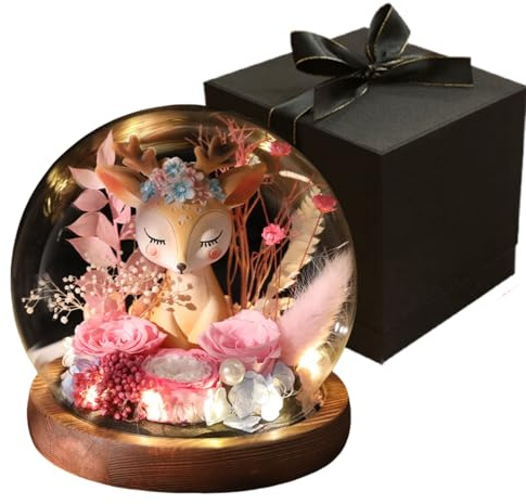 Ewige dzmelzu Rose im Glas als Geschenk für Frauen, Mutter, Freundin, Mädchen, Konservierte Ewige Rose für Geburtstag, Jahrestag, Hochzeit (Rosa)