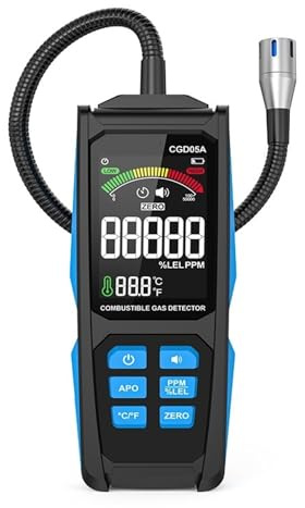 Detector de gas combustible Medidor de GLP Analizador de gas con pantalla a color VA Unidad de carga PPM LEL Medidor de fugas de gas natural con triple alarma Sensores precisos para una detección rápi