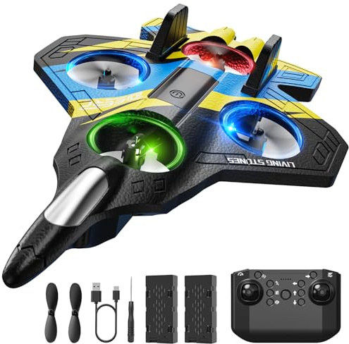 DEERC Remote Control Airplanes, RC Planes with Light, RC Airplane Fighter Jet for Kids Adults, 360° Flip, Stunt Roll, Drones for Kids 14+, Airplane Toy Gifts for Kids Boys(Yellow)