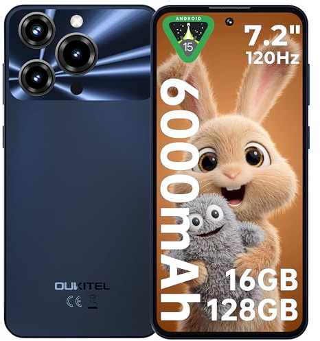 OUKITEL C69 Mobile Phones - Android 15 Smartphone, 7.2 HD+ Large Display, 64MP Camera, 6000mAh Battery Phones, 16GB+128GB/1TB, 4G Dual SIM Free Mobile Phone, Fingerprint/Face ID/GPS/BT5.0, Black