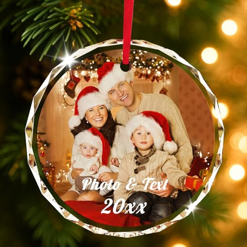 Personalisierte Weihnachtskugeln Kristall Foto - 2025 Christbaumkugel Personalisierter Foto Weihnachtsbaum Anhänger, Weihnachtsschmuck Geschenke für Familie, Paare, Freunde, Haustiere, Kinder