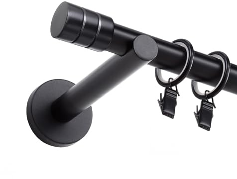 Fenster DEKOR - Gardinenstange Schwarz - Gordijnroede 220 cm - Elegante Modern Vorhangstange - 1-läufig stange vorhang - Karniesabschluss wählbar - Vorhang Stangen Schwarz Zylinder mit Fräser