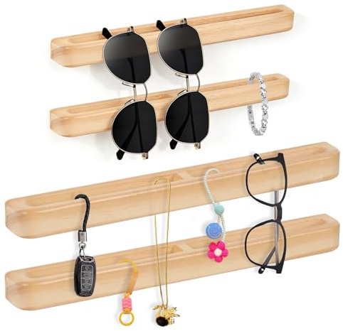 Kuabiz trä glasögonhållare vägg, 4ST solglasögonförvaring, vägg glasögonställ glasögonhylla för att hänga upp glasögon och solglasögon, solglasögonorganiserare glasögondisplay, 20CM+30CM