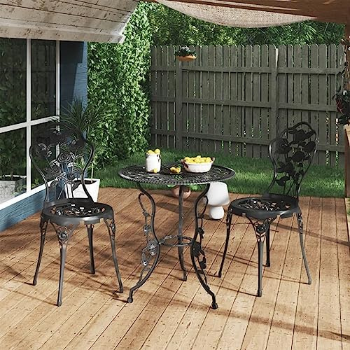 Keeushr Bistro-Stühle 2 STK. Aluminiumguss Schwarz mit dekorativem Blumenmuster für Terrasse und Garten, robuste Gusseisenbeine, langlebig und wetterbeständig, Sitzplatzbelastung
