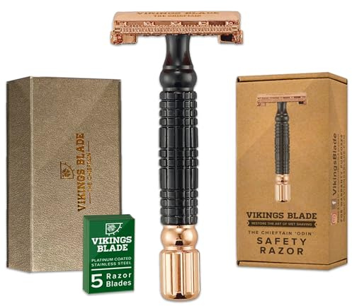 VIKINGS BLADE Double Edge Safety Razor for Men + 5 Swedish Steel Blades + Luxury Case. Smooth, Reusable, Eco-Friendly (Chieftain “Odin”)