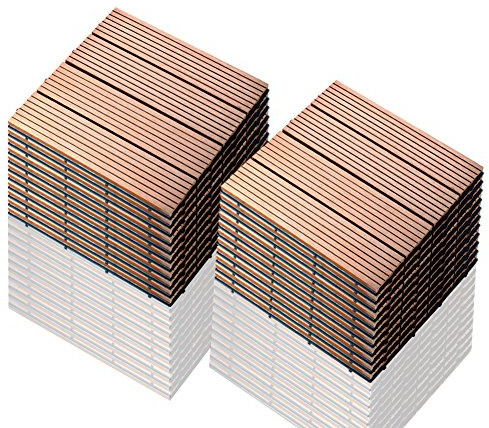 S SIENOC 22 Stück/ca. 2 m² Terrassen-Fliese aus WPC Kunststoff, 22er Spar Set für 2 m², Garten-Fliese, Balkon Bodenbelag mit Drainage Unterkonstruktion 30x30cm (22x Hellbraun 300 * 300 * 22mm)