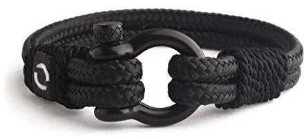 Mens Rope Bracelet - Stainless Steel Black Shackle, Extremely Durable and Scratch Resistant Waterproof Paracord, Handmade, Nautical Wristband for Men