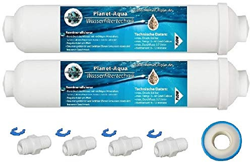 Planet-Aqua Mineralfilter 3 Stück, Wasser Mineralisierer mit Adapter 1/4 Zoll für Schlauchleitung (ca. 6mm Außen) und Zubehör für Umkehrosmose Osmoseanlage SBS Kühlschrank Filter Patrone