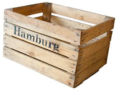 Vintage-Möbel24 GmbH 4 Obstkisten mit Hamburg Aufdruck Neue Holzkiste als Wandregal Küchenregal Badregal Gewürzregal Regal Kistenregal Obstkistenregal - rustikale Obstkiste 50x40,5x16cm