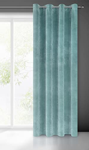 Eurofirany Villa Vorhang Samt Velvet Weich 10 Ösen-1 STK. Edel Gardine Dick 290 g/m2 Elegant Glatt Einfarbig Flauschig Modern Klassisch Wohnzimmer Schlafzimmer Lounge, Seegrün, 140x250cm