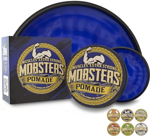 Mobsters Pomade for Men Strong Hold Water Based Deluxe Matt Finish Hair Wax Pro Salon Use Large 140ml Tin Special Edition (Muscles)…