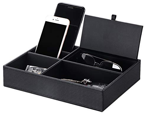 BEWISHOME Herren Valet Tray Kommode Organizer Nachttisch Organizer für Herren Accessoires Schmuck, Kohlefaser Kunstleder, ESSH06Z