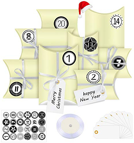 Bluelves Adventskalender zum Befüllen, 24 Adventskalender Boxen, mit Zahlenaufklebern, für Weihnachten zum Basteln und Verzieren, Weihnachts-Geschenktüte zum DIY