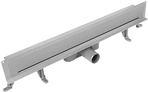 VOGI Canalina per doccia in acciaio inox, set completo di scarico a parete, piastra in acciaio inox con versione completa di ruggine, filtro per capelli con sifone, piedini di montaggio inclusi,