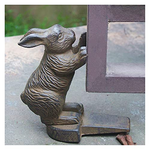 Doorstop door stopper floor Retro Cast iron garden gate wedge rabbit Animal outdoor doorstop Door fixation Windproof and anti-collision device (Color : Black)