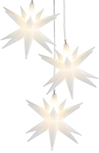 Ideen mit Herz 3-D LED-Sterne-Trio | Je Ø 10 cm | 3 LED-Lämpchen in Warmweiß | Mit Timer-Funktion (6 Stunden AN | 18 Stunden AUS)