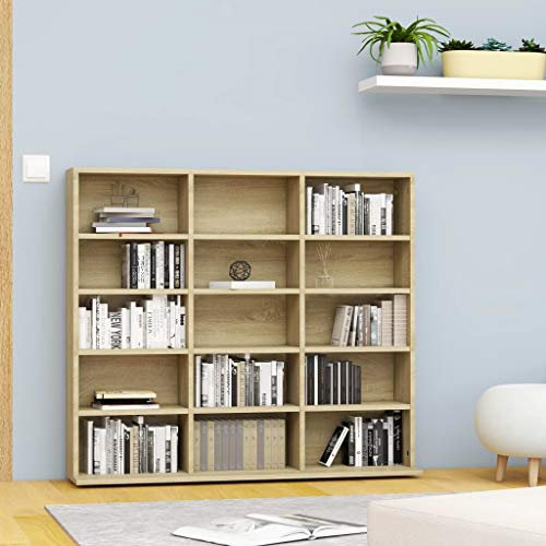Susany CD Regal mit 15 Fächern DVD Medienregal Medienschrank Aufbewahrung Standregal Regalwand Bücherregal Spanplatte Sonoma-Eiche 102x23x89,5 cm