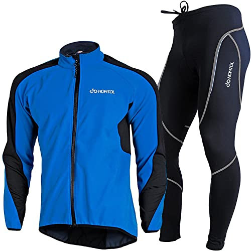 HOMTOL Fahrradtrikot Herren langarm winter Radjacke set Thermal winter fahrradbekleidung Fahrradjacke und Radhose mit Sitzpolster Radsportanzüge trikot set mit Thermofleecefutter Atmungsaktiv